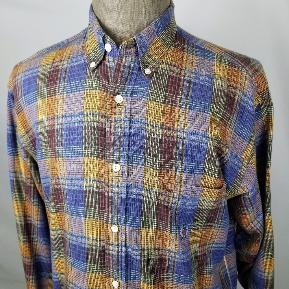 SIEGFRIED- Mens Medium Plaid Long Sleeve Button Down Shirt- 34” Length